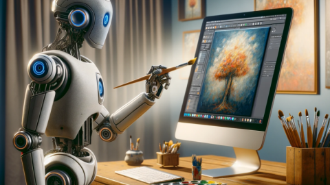 robot peignant sur écran