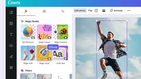 interface de canva aec une personne qui saute